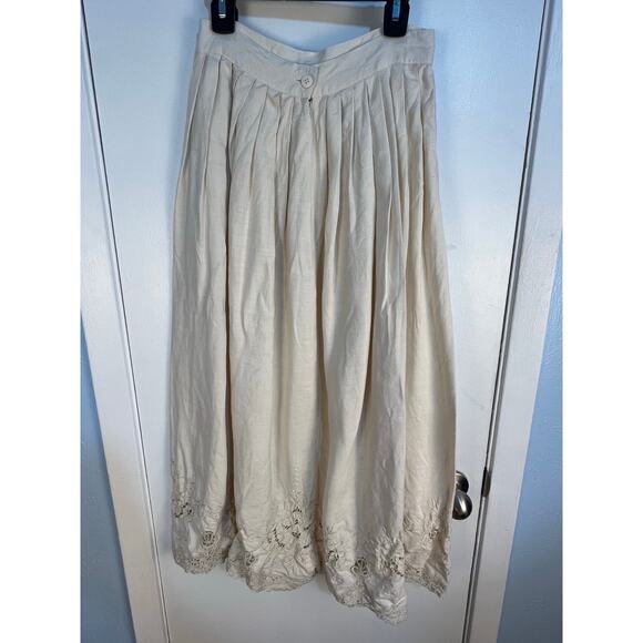 VTG Linen Battenburg Lace Skirt Suit XS Cream Embroidered Floral Lace Boho Flaws - Picture 10 of 14